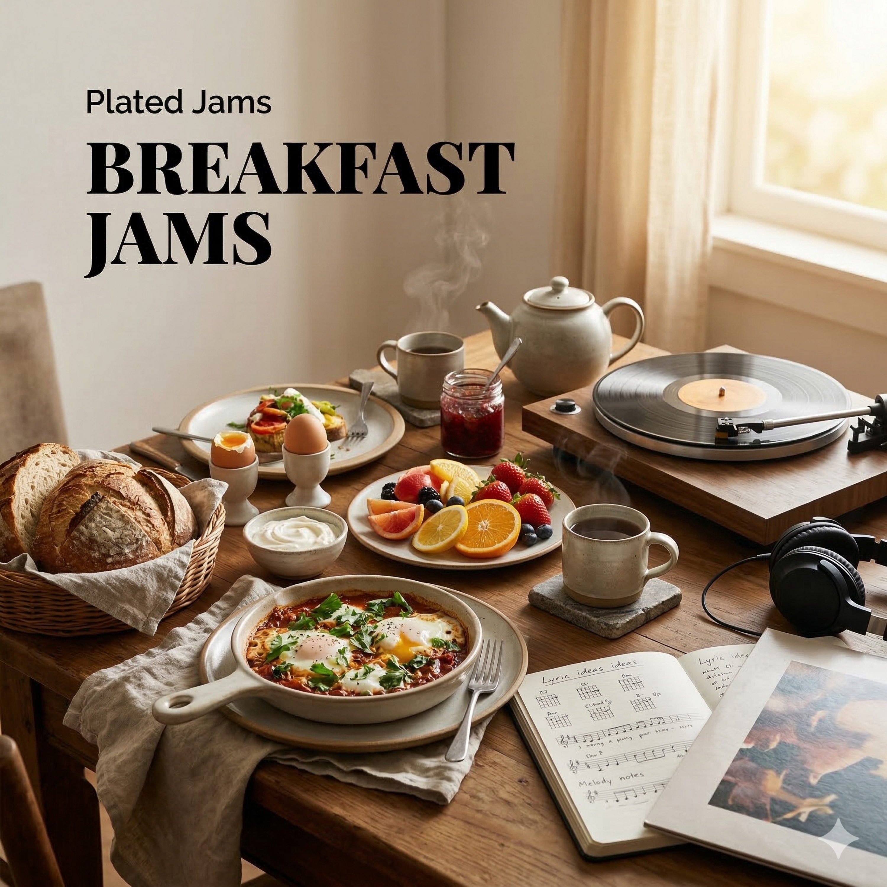 Breakfast Jams album cover - breakfast table with record player