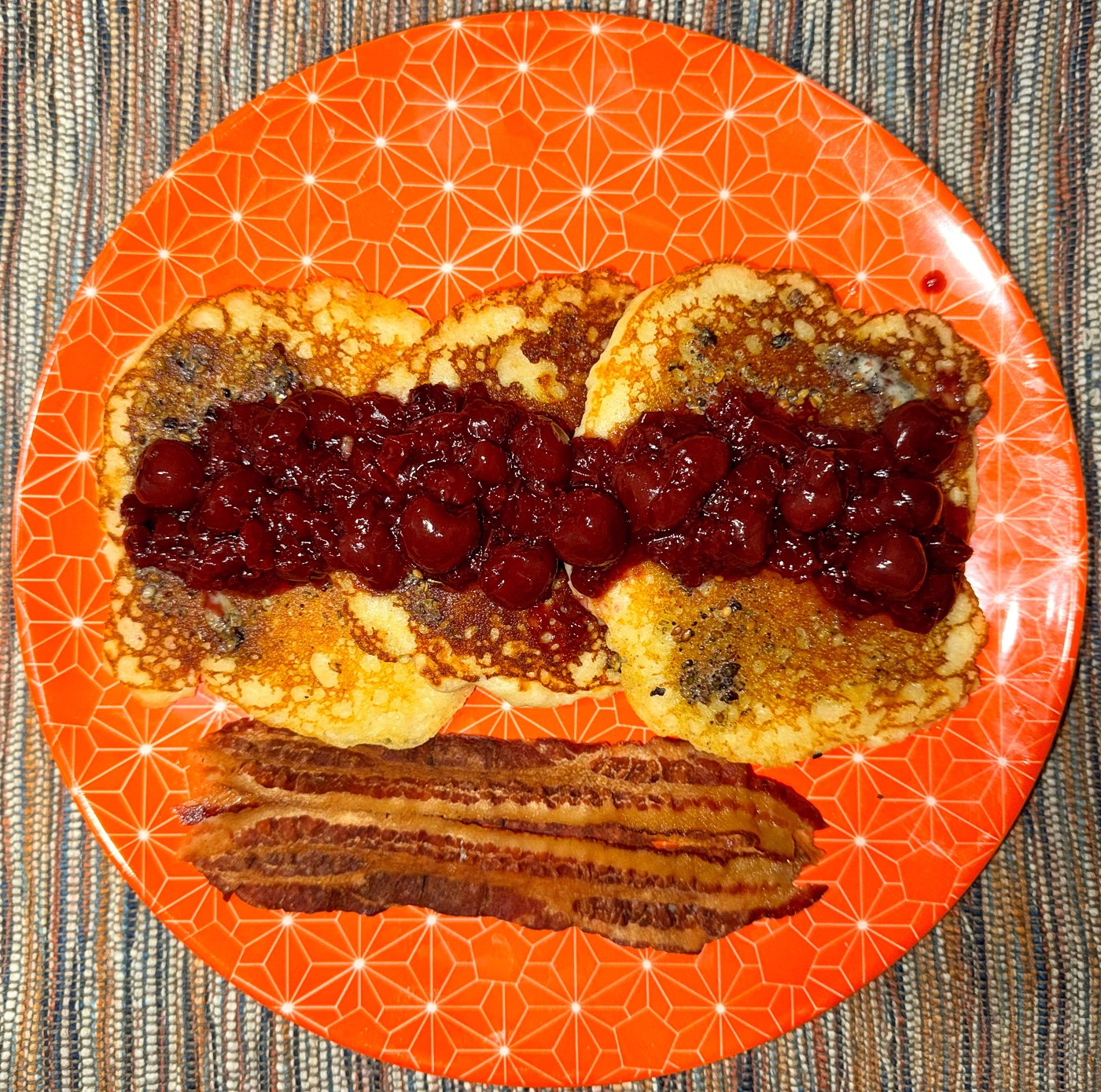 Labneh pancakes with sour cherry compote and za’atar butter